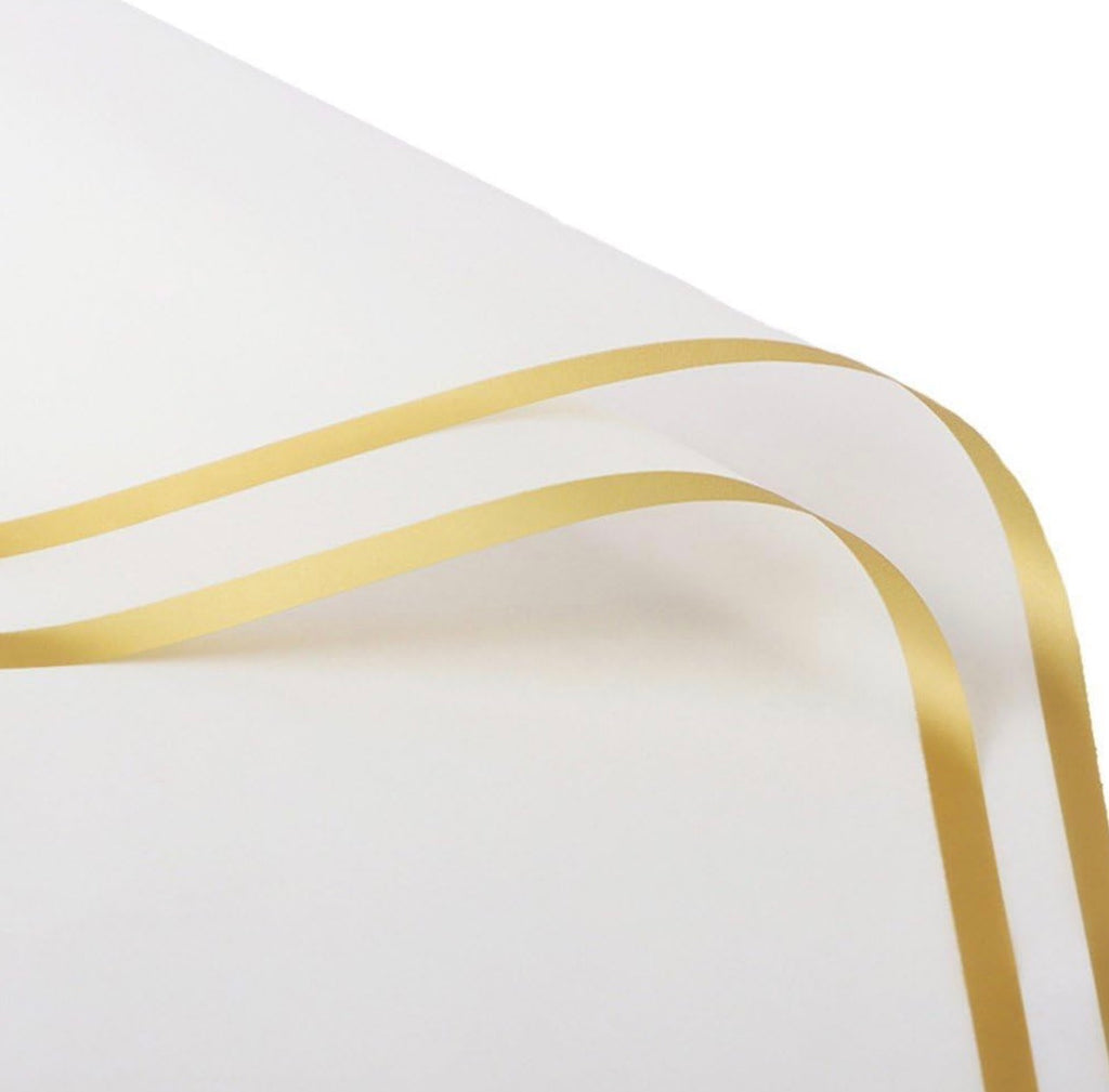 White Waterproof Wrapping Paper – Gold Edge (20 Sheets)