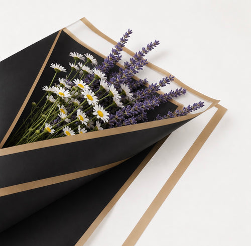 Black Transparent Waterproof Wrapping Paper – Gold Edge (20 Sheets)