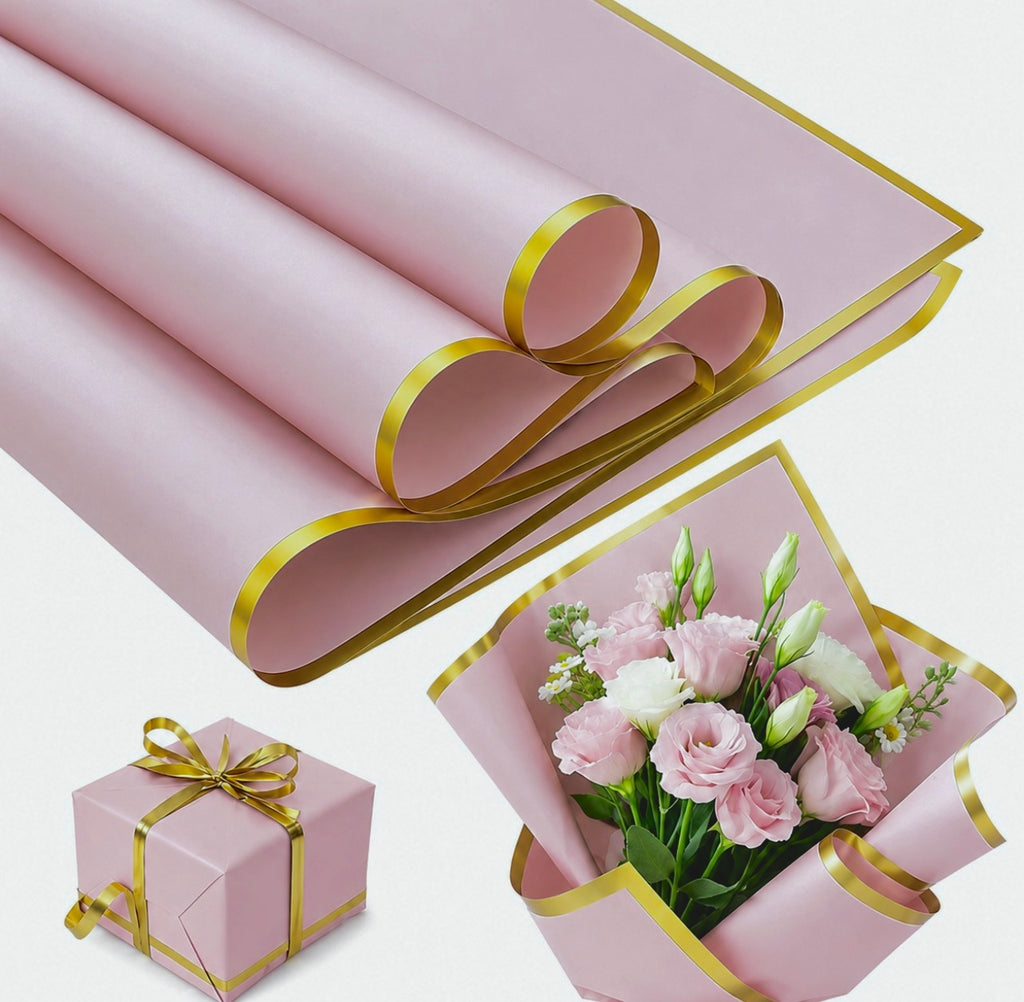 Dusty Pink Waterproof Wrapping Paper – Gold Edge (20 Sheets)