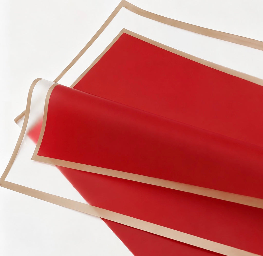 Red Transparent Waterproof Wrapping Paper – Gold Edge (20 Sheets)