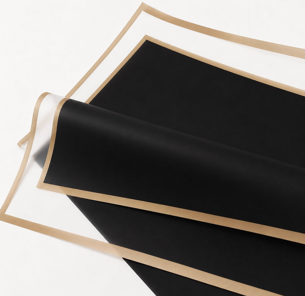 Black Transparent Waterproof Wrapping Paper – Gold Edge (20 Sheets)