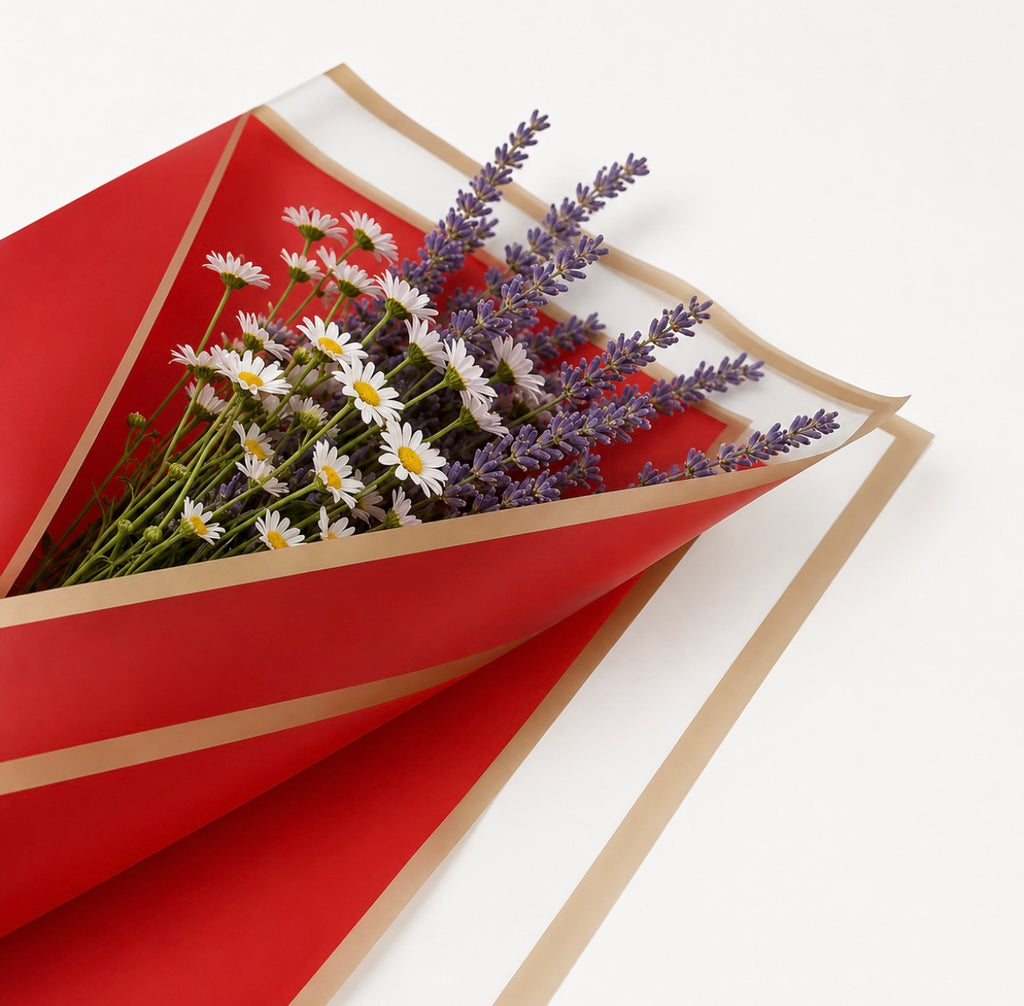 Red Transparent Waterproof Wrapping Paper – Gold Edge (20 Sheets)