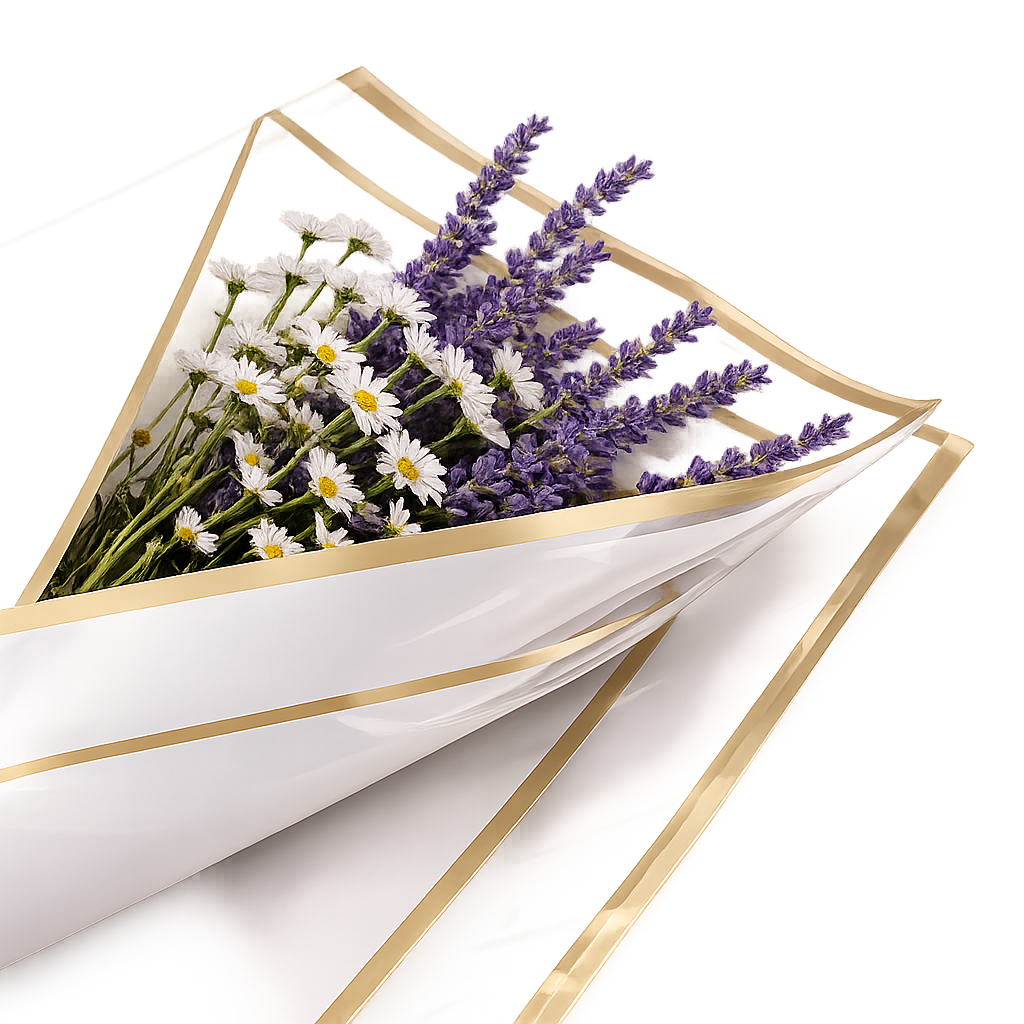 White Transparent Waterproof Wrapping Paper – Gold Edge (20 Sheets)