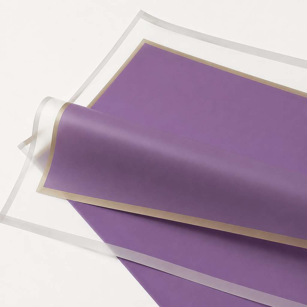 Lilac Transparent Waterproof Wrapping Paper – Gold Edge (20 Sheets)
