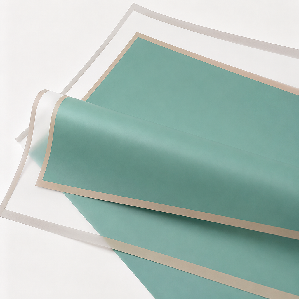 Green Transparent Waterproof Wrapping Paper – Gold Edge (20 Sheets)