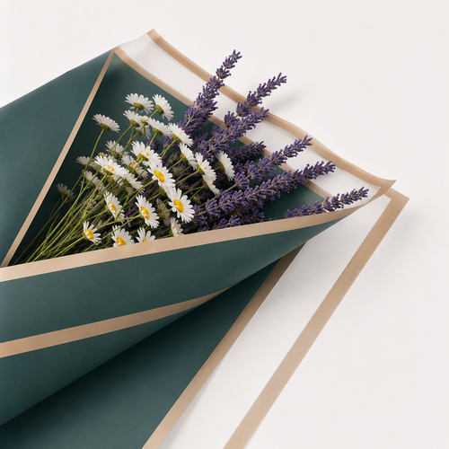 Dark Green Transparent Waterproof Wrapping Paper – Gold Edge (20 Sheets)