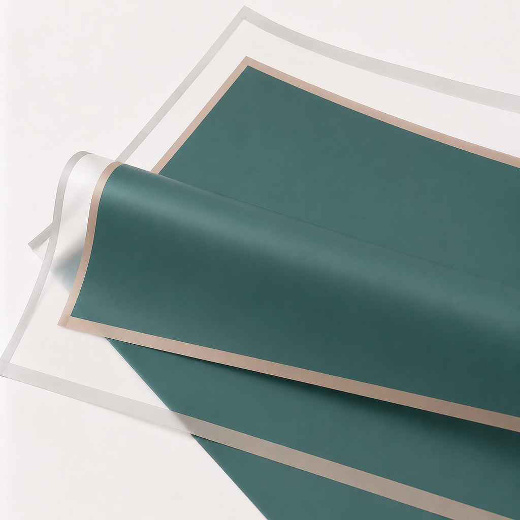 Dark Green Transparent Waterproof Wrapping Paper – Gold Edge (20 Sheets)
