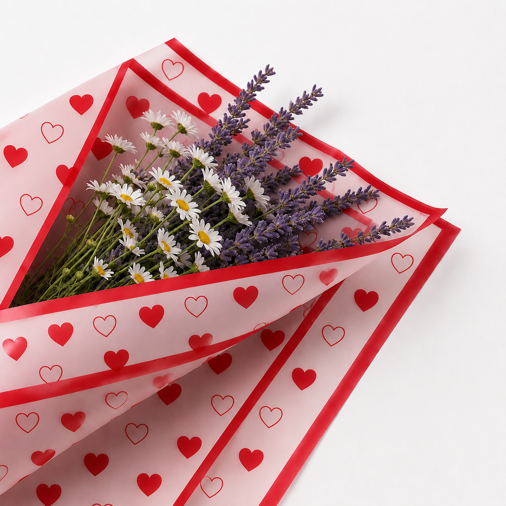 Red Hearts Waterproof Wrapping Paper (20 Sheets)